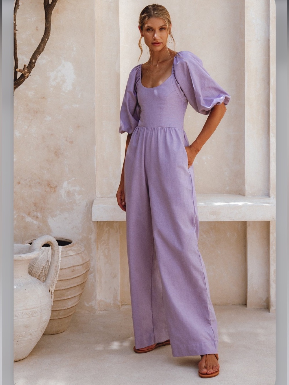 NWT Elf Heaven Bay Linen Jumpsuit in Lavender, Size XXL